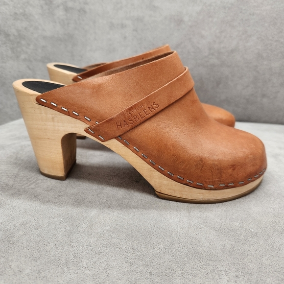 Swedish Hasbeens Clogs 7 Tan Leather Slip In Classic Mules Boho Scandinavian - Picture 7 of 17